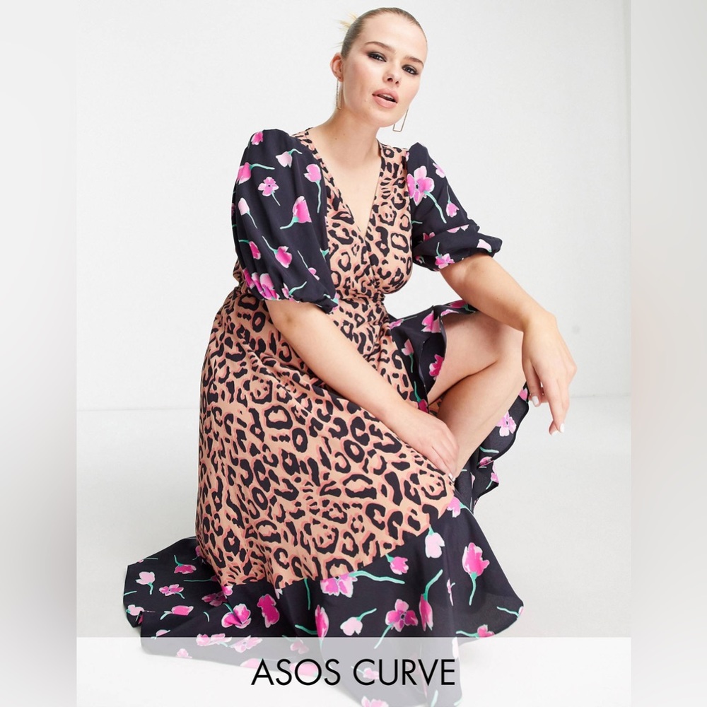 ASOS Curve Leopard and Floral Print Dress